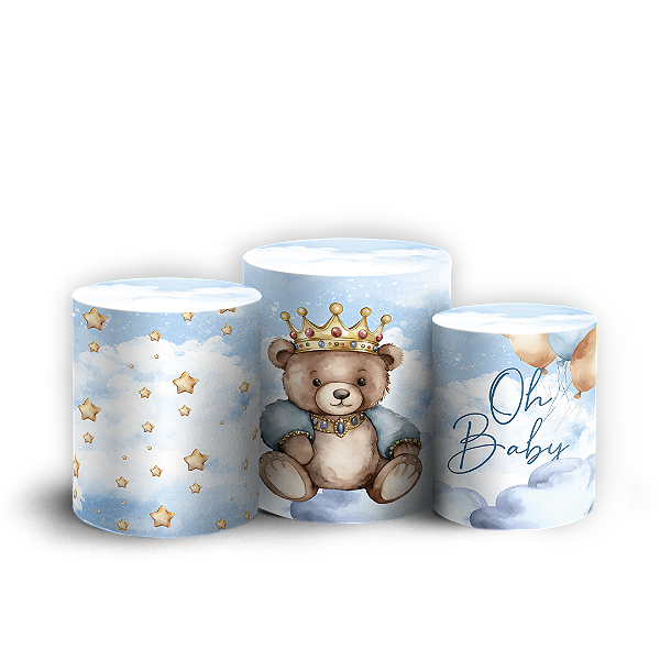 Trio Cilindro - Ursinho Azul - Sublimado 3D