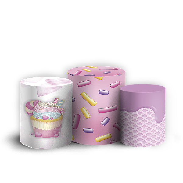 Trio Cilindro - Menina Confeitaria Doces - Sublimado 3D