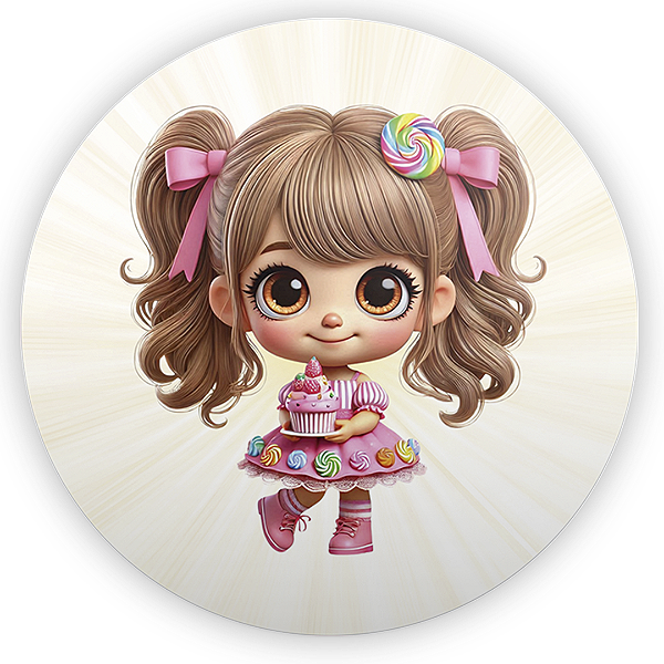 Painel Redondo - Menina Confeitaria Doces - Sublimado 3D
