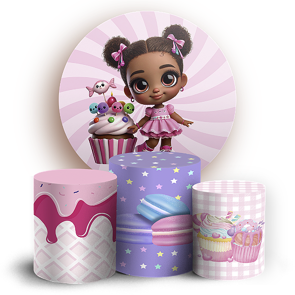 KIT Redondo e Trio - Menina Confeitaria Doces - Sublimado 3D