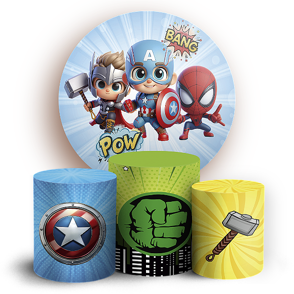 KIT Redondo e Trio - Herois Vingadores - Sublimado 3D