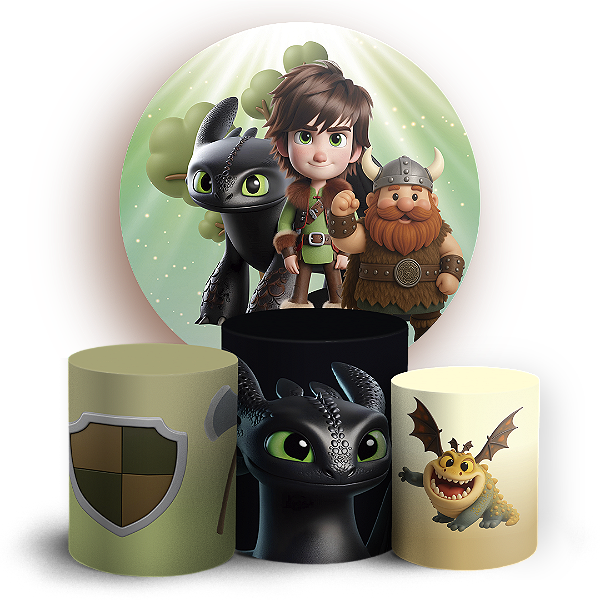 KIT Redondo e Trio - Como Treinar Seu Dragão - Sublimado 3D