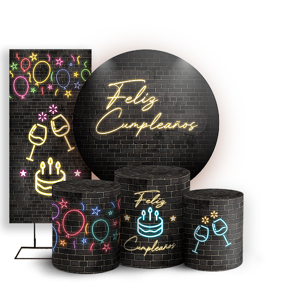 KIT Redondo Trio e Faixa - Feliz Cumpleaños ES - Sublimado 3D