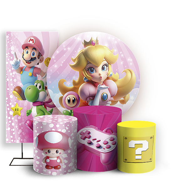 KIT Redondo Trio e Faixa - Princesa Peach Super Mario - Sublimado 3D