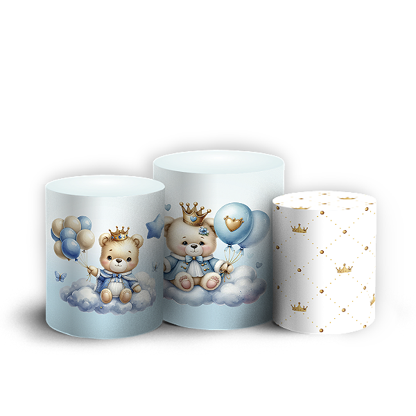 Trio Cilindro - Ursinho Azul - Sublimado 3D