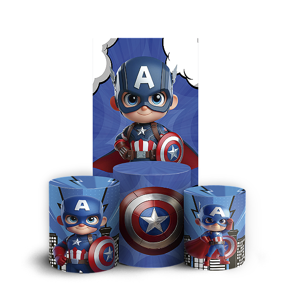 Capas Faixa Lateral e Trio Cilindro Sublimado Vest Facil - Capitão América