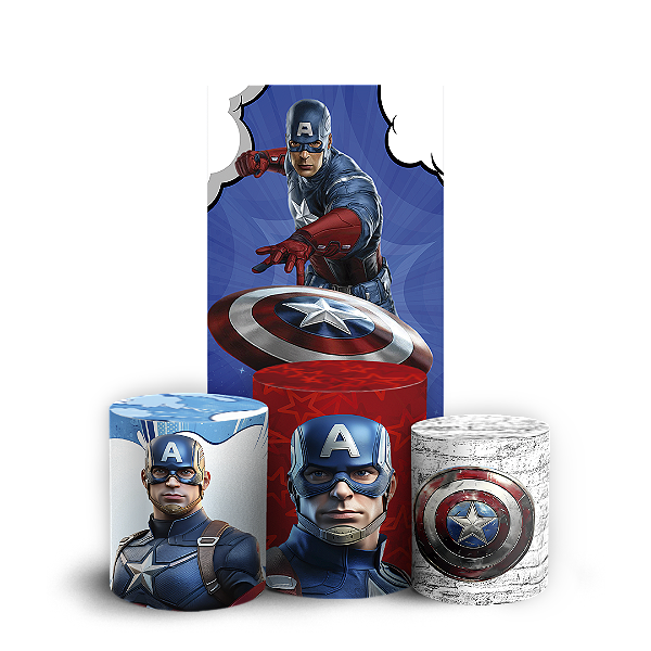 Capas Faixa Lateral e Trio Cilindro Sublimado Vest Facil - Capitão América