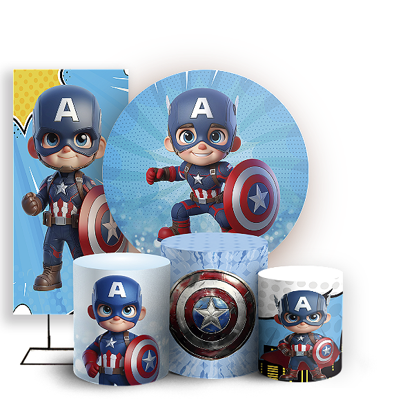 KIT Redondo Trio e Faixa - Capitão América - Sublimado 3D