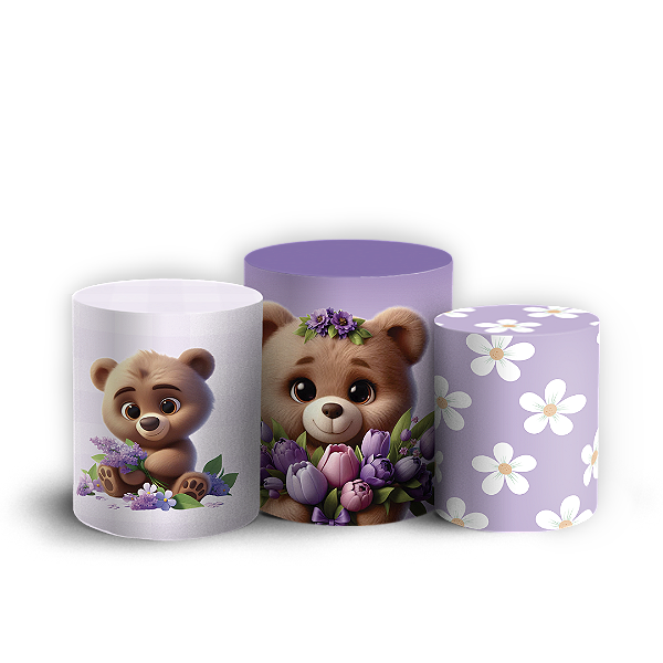 Trio Cilindro - Urso Lilas - Sublimado 3D
