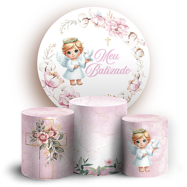 Capas Painel Redondo e Trio Cilindro Sublimado - Batizado