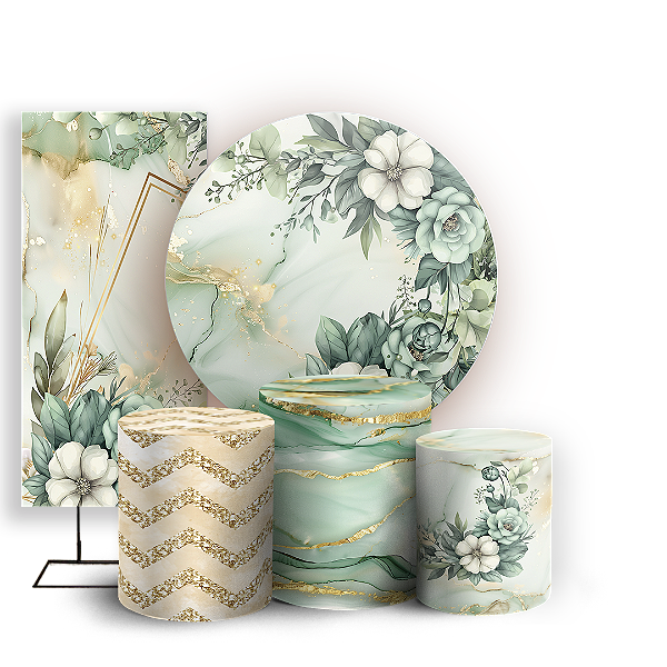 Capas Painel Redondo Trio Cilindro e Faixa Lateral Sublimado - Floral