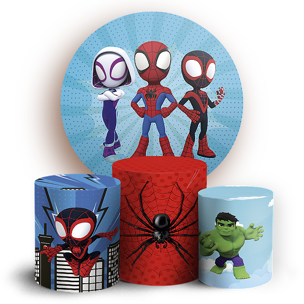 Capas Painel Redondo e Trio Cilindro Sublimado - Homem Aranha Miles Morales