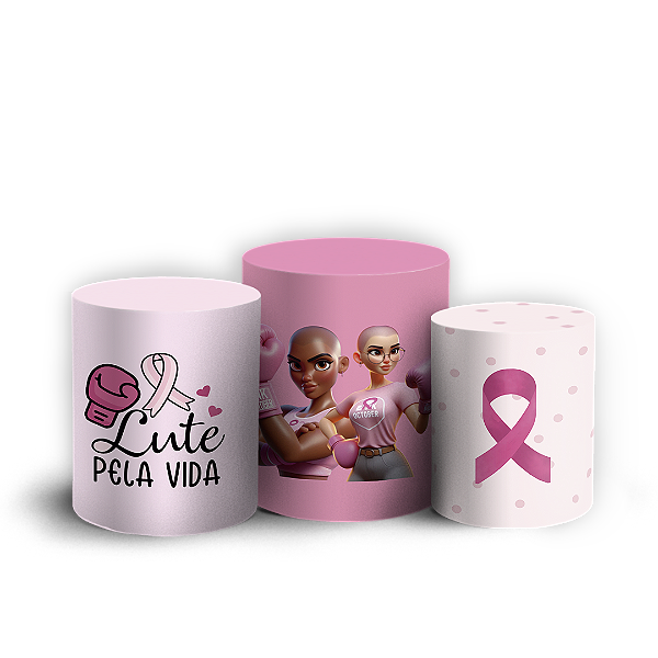 Capas Trio Cilindro Sublimado Vest Facil - Outubro Rosa