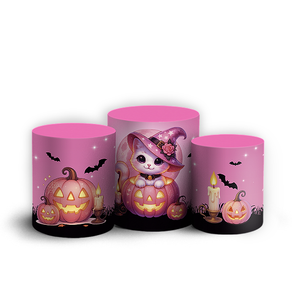 Capas Trio Cilindro Sublimado Vest Facil - Gato Dia das Bruxas Halloween