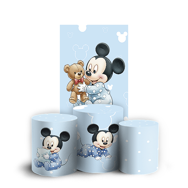 Capas Faixa Lateral e Trio Cilindro Sublimado Vest Facil - Mickey Baby Azul