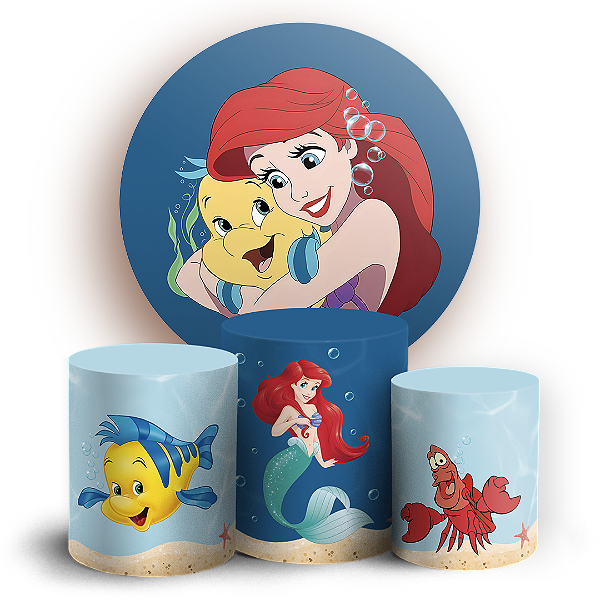 Capas Painel Redondo e Trio Cilindro Sublimado - Princesa Ariel Pequena Sereia