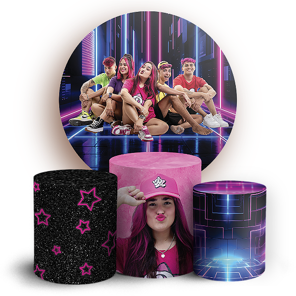 Capas Painel Redondo e Trio Cilindro Sublimado - Emilly Vick Os Rosa