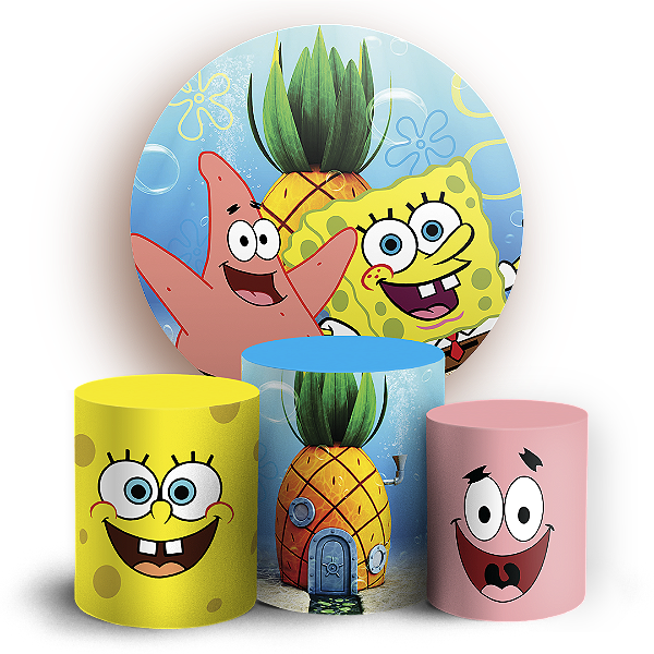 Capas Painel Redondo e Trio Cilindro Sublimado - Bob Esponja