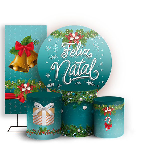 Capas Painel Redondo Trio Cilindro e Faixa Lateral Sublimado - Natal