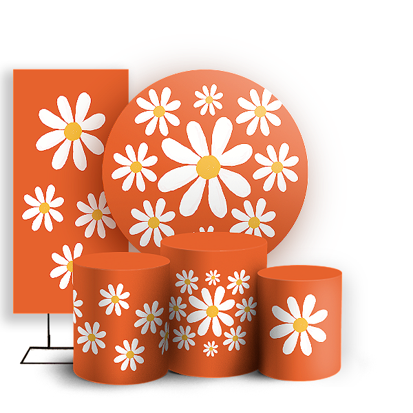 Capas Painel Redondo Trio Cilindro e Faixa Lateral Sublimado - Flor Margarida