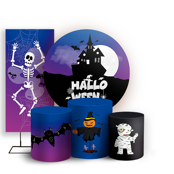 Capas Painel Redondo Trio Cilindro e Faixa Lateral Sublimado - Dia das Bruxas Halloween