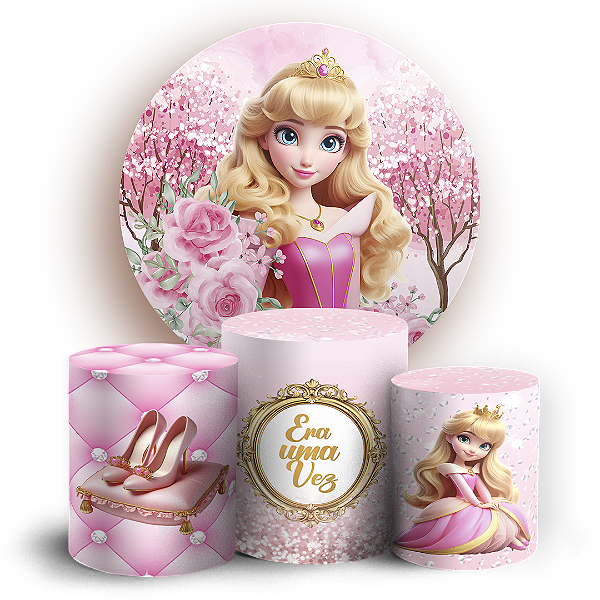 KIT Redondo e Trio Sublimado 3D - Princesa Aurora