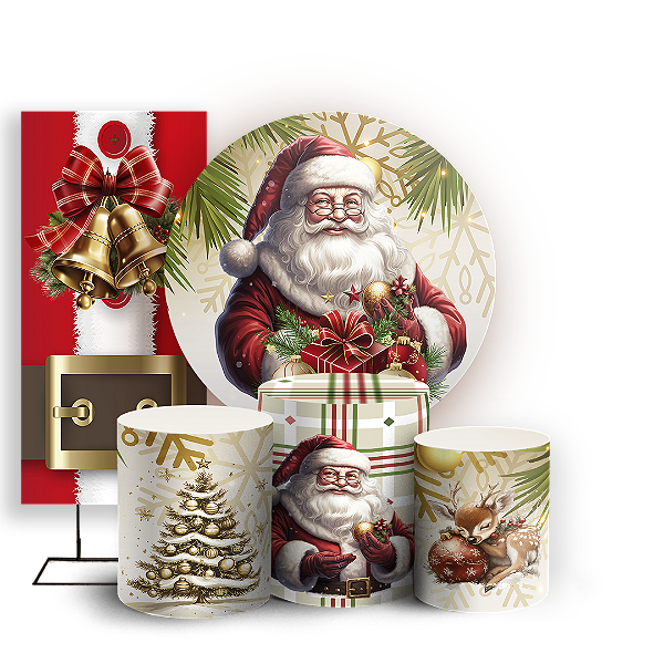 Capas Painel Redondo Trio Cilindro e Faixa Lateral Sublimado - Natal