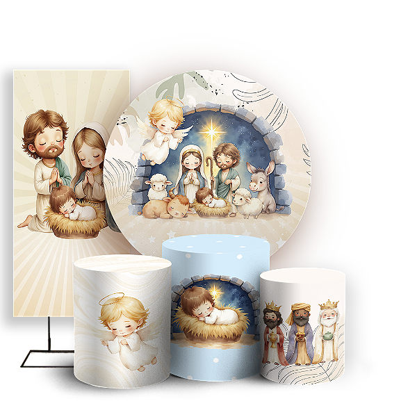 Capas Painel Redondo Trio Cilindro e Faixa Lateral Sublimado - Natal