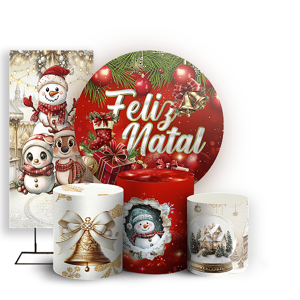Capas Painel Redondo Trio Cilindro e Faixa Lateral Sublimado - Natal