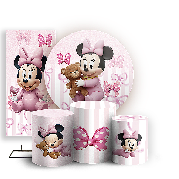 Capas Painel Redondo Trio Cilindro e Faixa Lateral Sublimado - Minnie