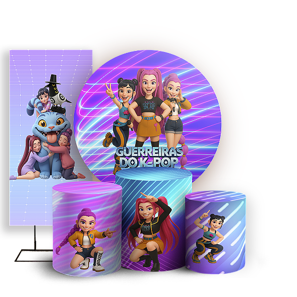 Capas Painel Redondo Trio Cilindro e Faixa Lateral Sublimado - Guerreiras Do K-Pop
