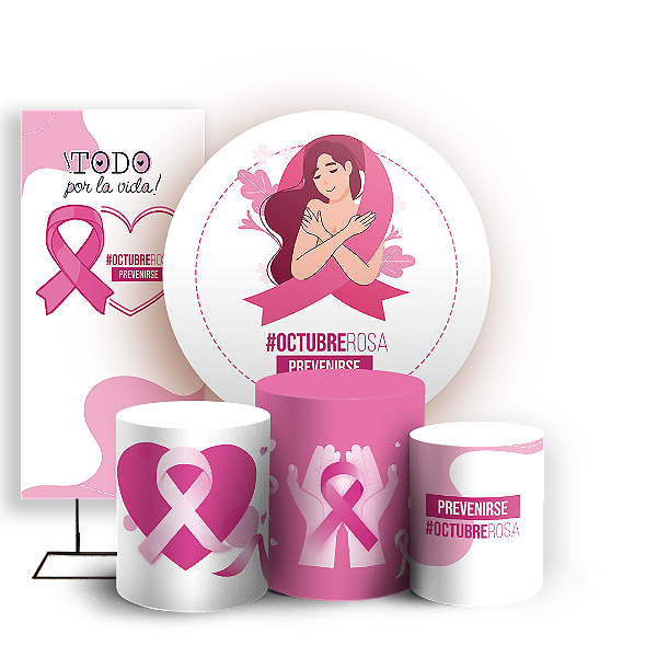 Capas Painel Redondo Trio Cilindro e Faixa Lateral Sublimado - Octubre Rosa ES