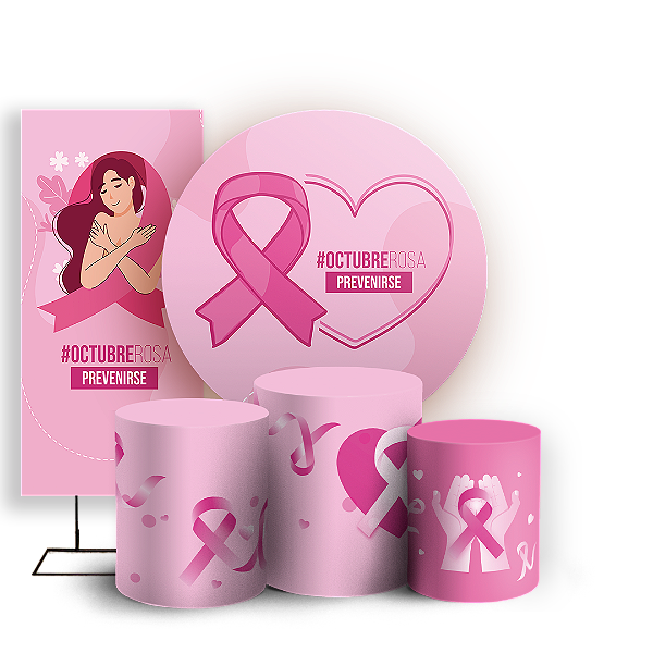 Capas Painel Redondo Trio Cilindro e Faixa Lateral Sublimado - Octubre Rosa ES