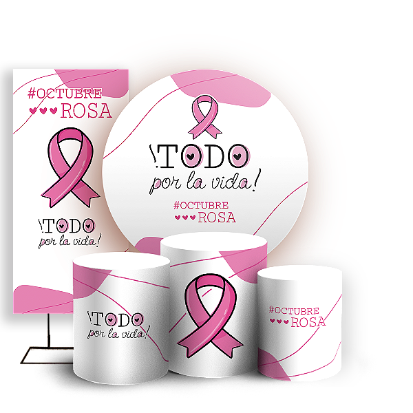 Capas Painel Redondo Trio Cilindro e Faixa Lateral Sublimado - Octubre Rosa ES