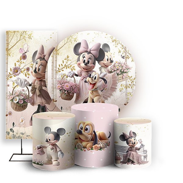 Capas Painel Redondo Trio Cilindro e Faixa Lateral Sublimado - Minnie