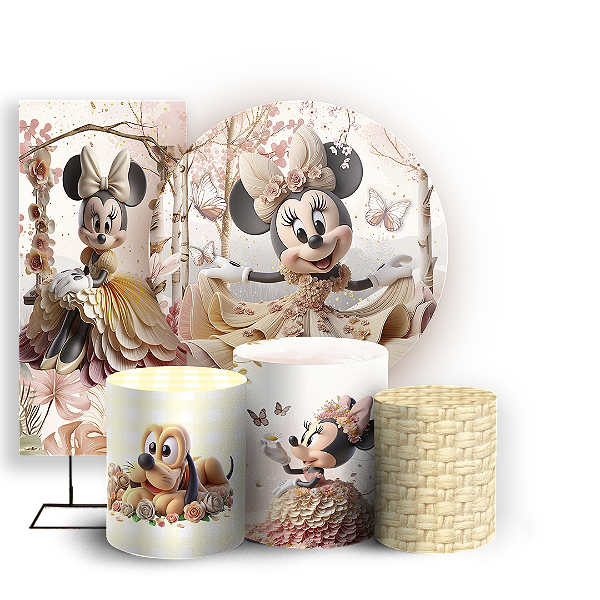 Capas Painel Redondo Trio Cilindro e Faixa Lateral Sublimado - Minnie