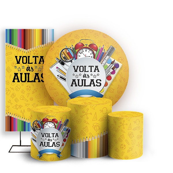 Capas Painel Redondo Trio Cilindro e Faixa Lateral Sublimado - Volta as Aulas