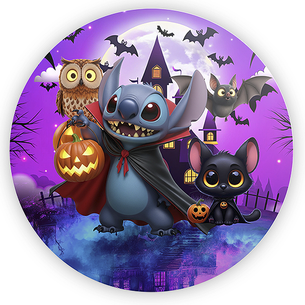 Capa Painel Redondo Sublimado - Stitch Halloween