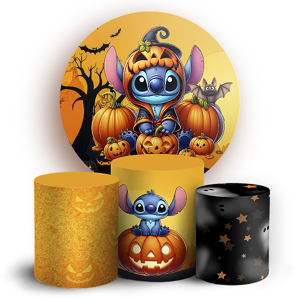 Capas Painel Redondo e Trio Cilindro Sublimado - Stitch Halloween