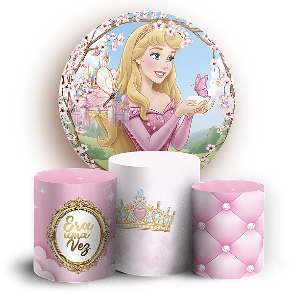 Capas Painel Redondo e Trio Cilindro Sublimado - Princesa Aurora Bela Adormecida