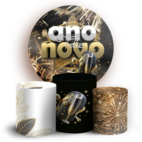 Capas Painel Redondo e Trio Cilindro Sublimado - Ano Novo