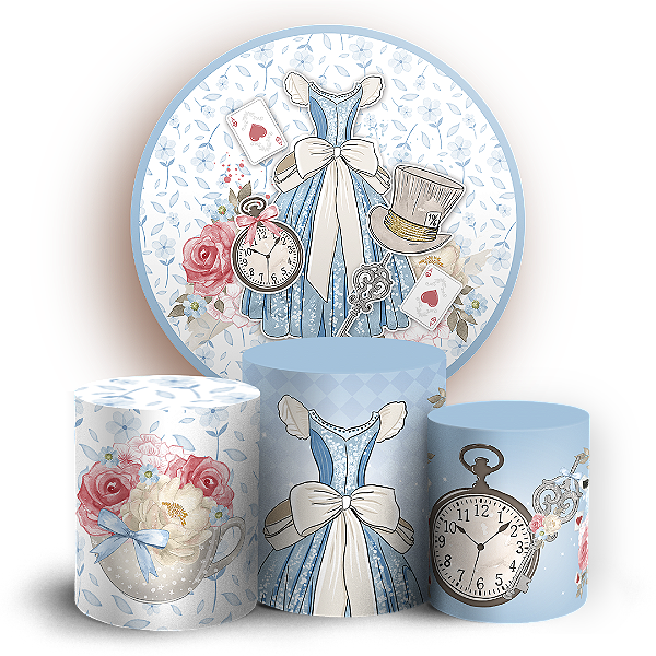 Capas Painel Redondo e Trio Cilindro Sublimado - Alice no País das Maravilhas