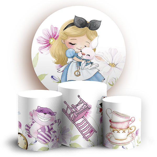 Capas Painel Redondo e Trio Cilindro Sublimado - Alice no País das Maravilhas