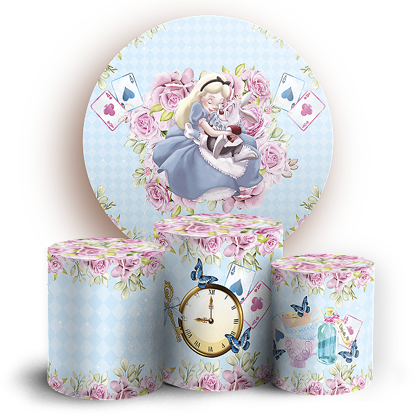 Capas Painel Redondo e Trio Cilindro Sublimado - Alice no País das Maravilhas