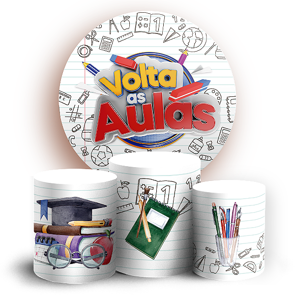 Capas Painel Redondo e Trio Cilindro Sublimado - Volta as Aulas
