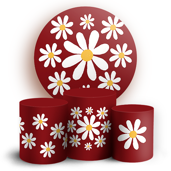 Capas Painel Redondo e Trio Cilindro Sublimado - Flor Margarida
