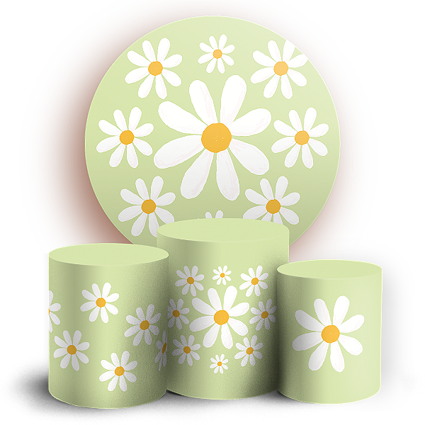 Capas Painel Redondo e Trio Cilindro Sublimado - Flor Margarida