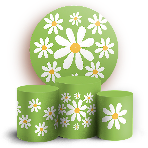 Capas Painel Redondo e Trio Cilindro Sublimado - Flor Margarida