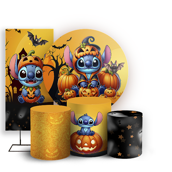 Capas Painel Redondo Trio Cilindro e Faixa Lateral Sublimado - Stitch Halloween