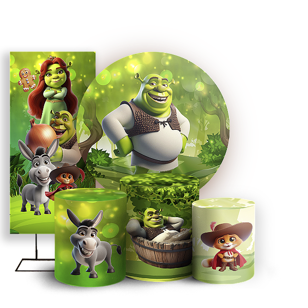 Capas Painel Redondo Trio Cilindro e Faixa Lateral Sublimado - Shrek